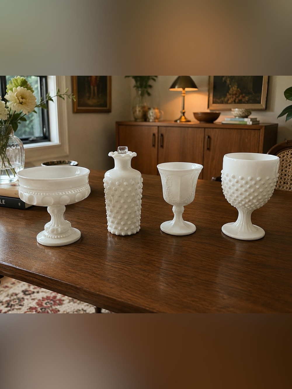 Vintage White Milk Glass Hobnail & Pedestal Collection